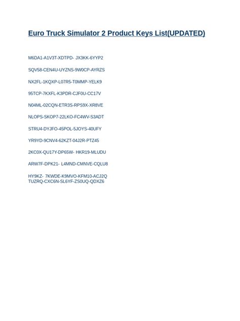 Euro Truck Simulator 2 Product Keys List .